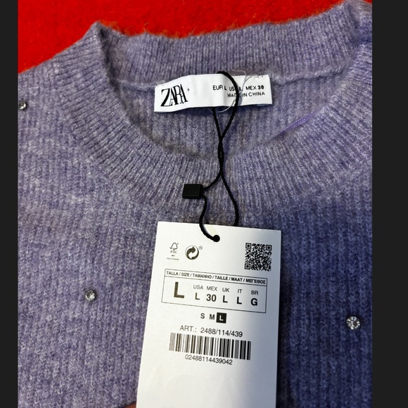 Zara lavender knit sweater with rhinestones and a touch of wool NWT - Picture 7 of 9